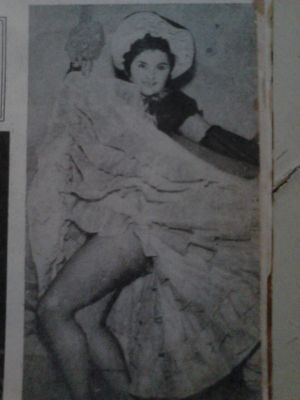 Señorita de los 50', enseñando sus piernas y ropa interior.